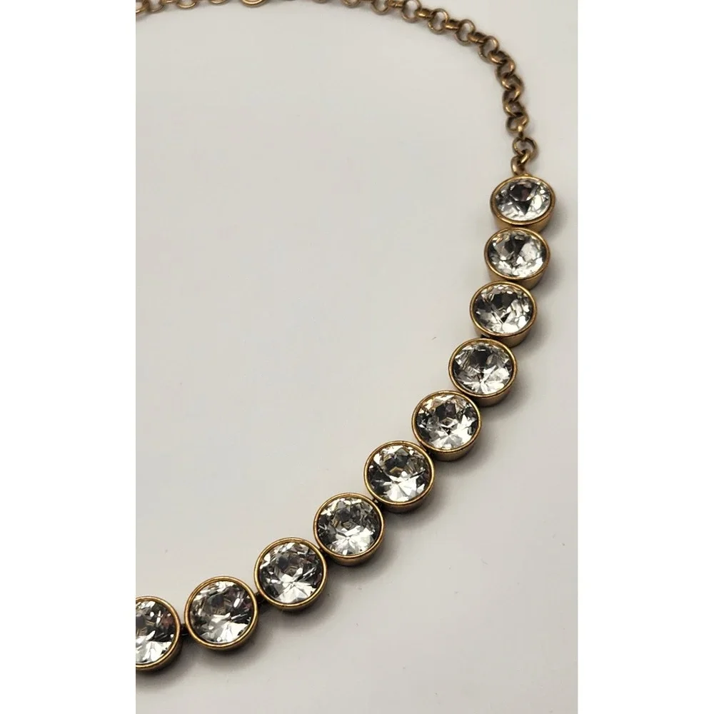 J Crew Gold Tone Clear Crystal Bezel Set Collar Necklace 18 Inch